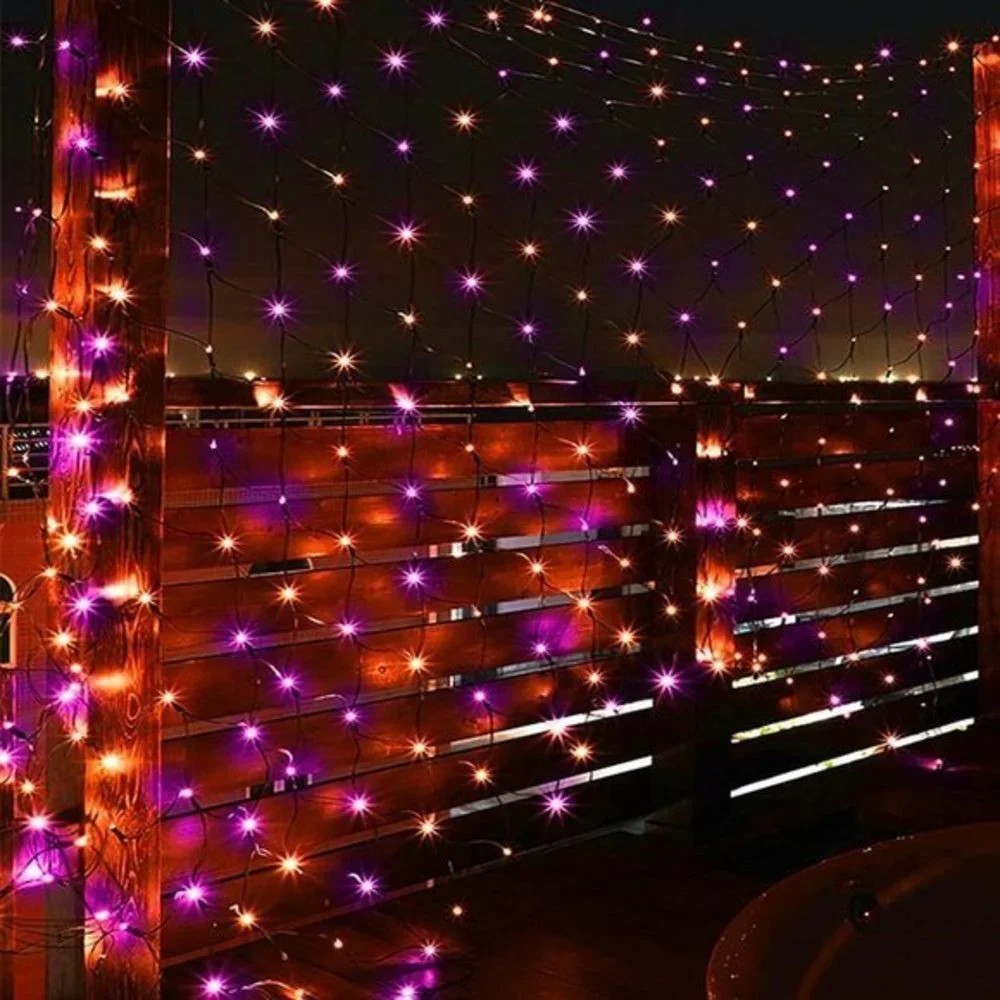 Halloween Purple Orange 12ft x 5ft 8 Modes 360 LED Net‎ Lights